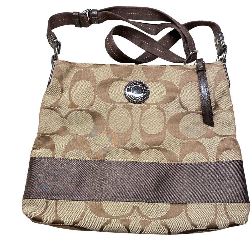 Coach Signature Brown & Tan Crossbody Bag Adjustable Strap logo F19220 coach
